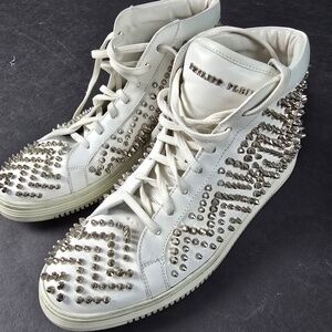 Philipp Plein Nappa Leather Mid-Top Studded Sneakers